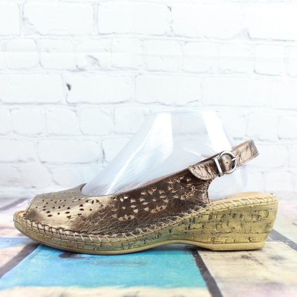 Loretta Shoes Loretta Metallic Brown Cutout Leather Slingback Open